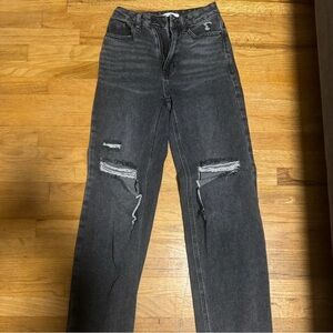 PacSun Black Straight Leg Jeans with Distressed Design